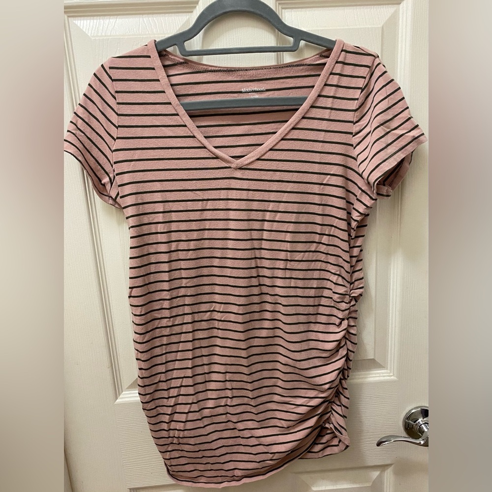 Motherhood Maternity Pink/gray striped shirt. Size M